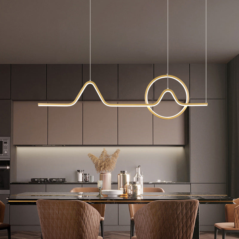 Mountain and Sun Linear Hanging Pendant Simple Acrylic Dining Room LED Ceiling Light in Black/Gold, Warm/White Light Clearhalo 'Ceiling Lights' 'Modern Pendants' 'Modern' 'Pendant Lights' 'Pendants' Lighting' 1971576