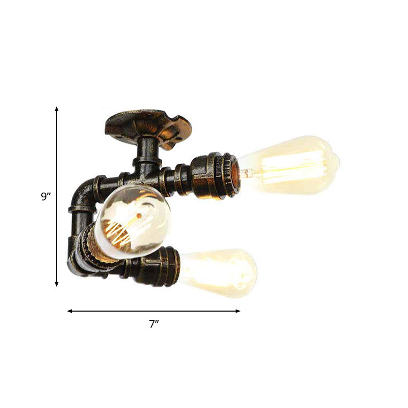 Water Pipe Metal Semi Flush Mount Vintage 3/4 Lights Indoor Ceiling Light Fixture in Antique Brass/Aged Silver/Antique Bronze Clearhalo 'Ceiling Lights' 'Close To Ceiling Lights' 'Close to ceiling' 'Semi-flushmount' Lighting' 1971628
