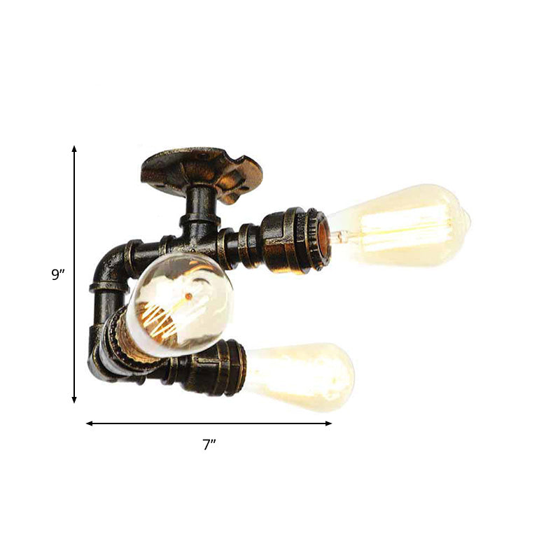 Water Pipe Metal Semi Flush Mount Vintage 3/4 Lights Indoor Ceiling Light Fixture in Antique Brass/Aged Silver/Antique Bronze Clearhalo 'Ceiling Lights' 'Close To Ceiling Lights' 'Close to ceiling' 'Semi-flushmount' Lighting' 1971631