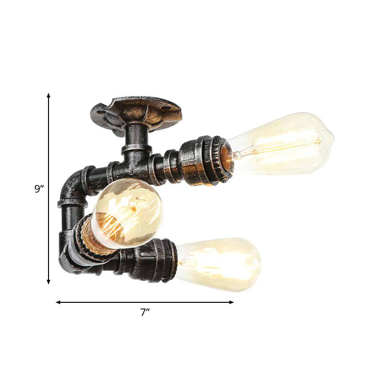Water Pipe Metal Semi Flush Mount Vintage 3/4 Lights Indoor Ceiling Light Fixture in Antique Brass/Aged Silver/Antique Bronze Clearhalo 'Ceiling Lights' 'Close To Ceiling Lights' 'Close to ceiling' 'Semi-flushmount' Lighting' 1971633