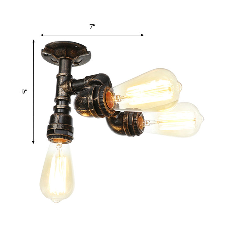 Water Pipe Metal Semi Flush Mount Vintage 3/4 Lights Indoor Ceiling Light Fixture in Antique Brass/Aged Silver/Antique Bronze Clearhalo 'Ceiling Lights' 'Close To Ceiling Lights' 'Close to ceiling' 'Semi-flushmount' Lighting' 1971636