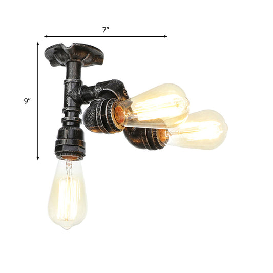 Water Pipe Metal Semi Flush Mount Vintage 3/4 Lights Indoor Ceiling Light Fixture in Antique Brass/Aged Silver/Antique Bronze Clearhalo 'Ceiling Lights' 'Close To Ceiling Lights' 'Close to ceiling' 'Semi-flushmount' Lighting' 1971638