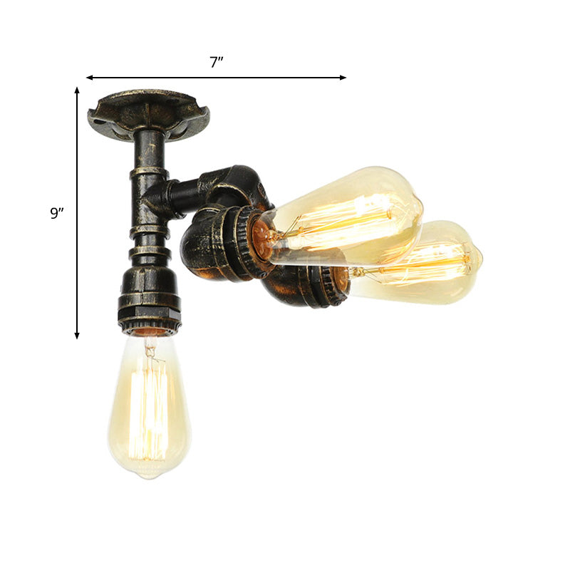 Water Pipe Metal Semi Flush Mount Vintage 3/4 Lights Indoor Ceiling Light Fixture in Antique Brass/Aged Silver/Antique Bronze Clearhalo 'Ceiling Lights' 'Close To Ceiling Lights' 'Close to ceiling' 'Semi-flushmount' Lighting' 1971640