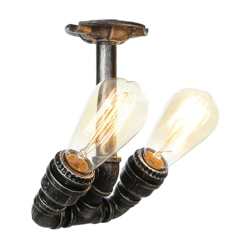 Tubing Indoor Semi Flush Industrial Metallic 2 Lights Antique Brass/Aged Silver/Antique Bronze Ceiling Mounted Light Aged Silver A Clearhalo 'Ceiling Lights' 'Close To Ceiling Lights' 'Close to ceiling' 'Semi-flushmount' Lighting' 1971647