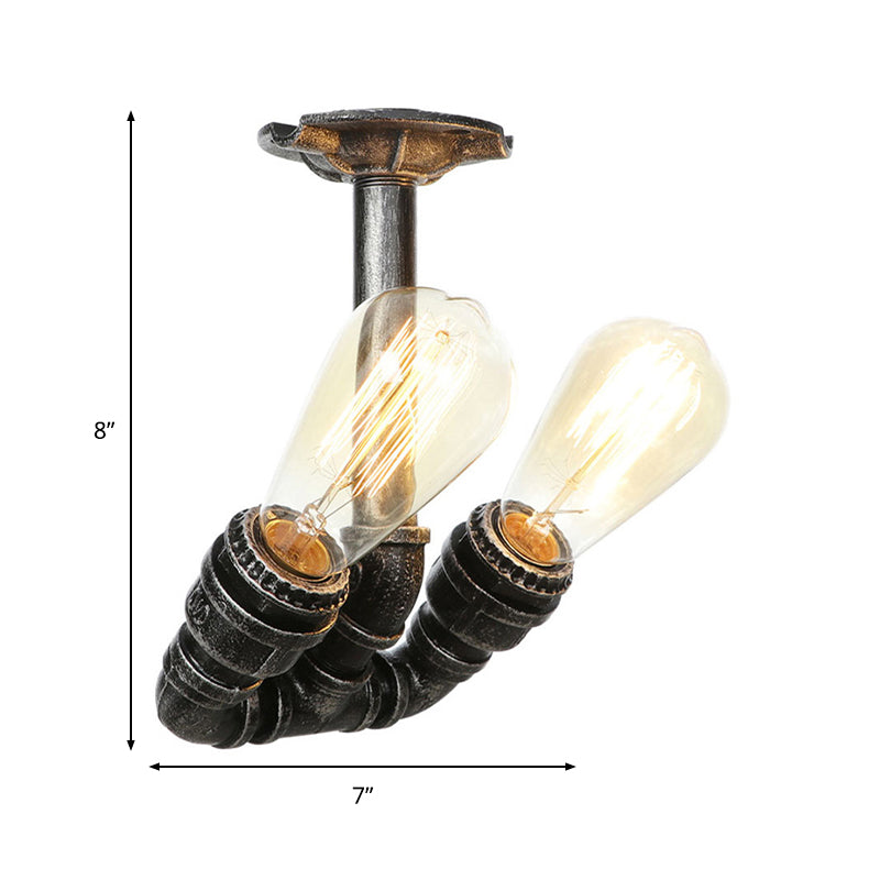 Tubing Indoor Semi Flush Industrial Metallic 2 Lights Antique Brass/Aged Silver/Antique Bronze Ceiling Mounted Light Clearhalo 'Ceiling Lights' 'Close To Ceiling Lights' 'Close to ceiling' 'Semi-flushmount' Lighting' 1971650
