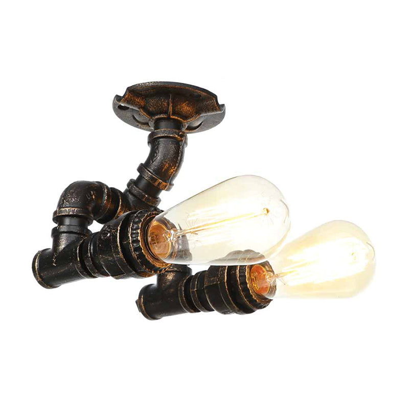 Tubing Indoor Semi Flush Industrial Metallic 2 Lights Antique Brass/Aged Silver/Antique Bronze Ceiling Mounted Light Antique Brass B Clearhalo 'Ceiling Lights' 'Close To Ceiling Lights' 'Close to ceiling' 'Semi-flushmount' Lighting' 1971654