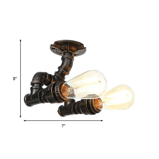 Tubing Indoor Semi Flush Industrial Metallic 2 Lights Antique Brass/Aged Silver/Antique Bronze Ceiling Mounted Light Clearhalo 'Ceiling Lights' 'Close To Ceiling Lights' 'Close to ceiling' 'Semi-flushmount' Lighting' 1971655