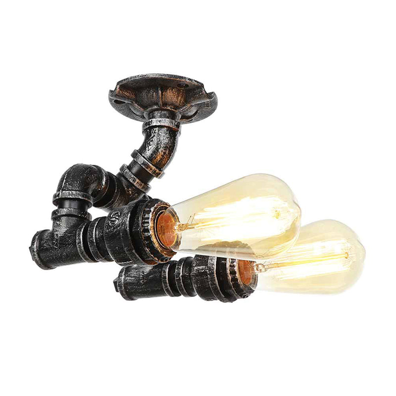 Tubing Indoor Semi Flush Industrial Metallic 2 Lights Antique Brass/Aged Silver/Antique Bronze Ceiling Mounted Light Aged Silver B Clearhalo 'Ceiling Lights' 'Close To Ceiling Lights' 'Close to ceiling' 'Semi-flushmount' Lighting' 1971656