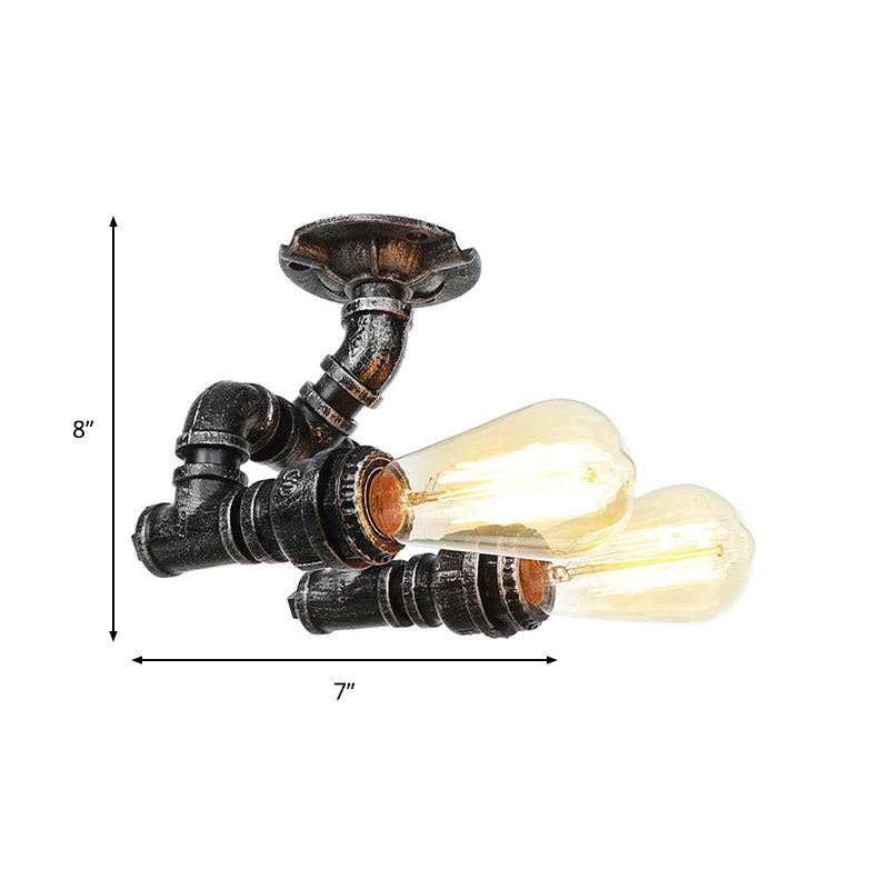 Tubing Indoor Semi Flush Industrial Metallic 2 Lights Antique Brass/Aged Silver/Antique Bronze Ceiling Mounted Light Clearhalo 'Ceiling Lights' 'Close To Ceiling Lights' 'Close to ceiling' 'Semi-flushmount' Lighting' 1971657
