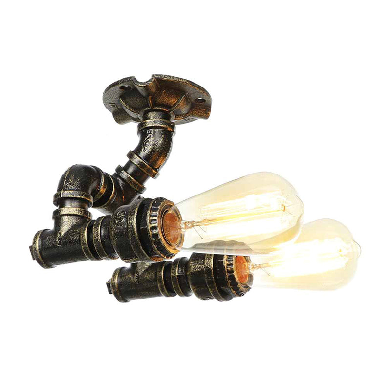 Tubing Indoor Semi Flush Industrial Metallic 2 Lights Antique Brass/Aged Silver/Antique Bronze Ceiling Mounted Light Antique Bronze B Clearhalo 'Ceiling Lights' 'Close To Ceiling Lights' 'Close to ceiling' 'Semi-flushmount' Lighting' 1971658