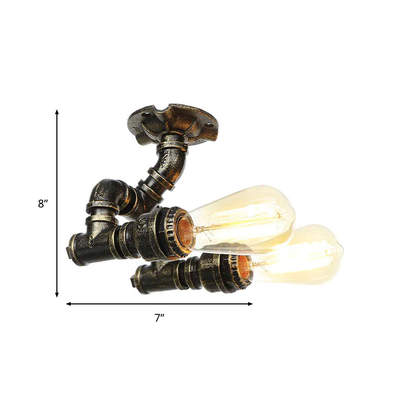 Tubing Indoor Semi Flush Industrial Metallic 2 Lights Antique Brass/Aged Silver/Antique Bronze Ceiling Mounted Light Clearhalo 'Ceiling Lights' 'Close To Ceiling Lights' 'Close to ceiling' 'Semi-flushmount' Lighting' 1971659