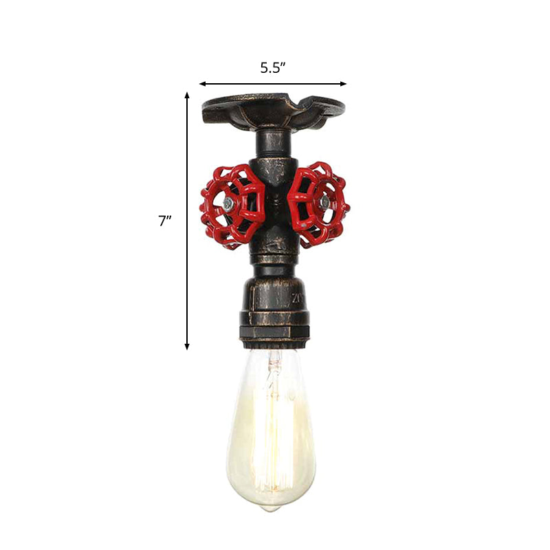 1 Light Exposed Bulb Semi Flush Mount Factory Antique Bronze/Aged Silver/Antique Brass Metallic Ceiling Light with Water Valve Clearhalo 'Ceiling Lights' 'Close To Ceiling Lights' 'Close to ceiling' 'Semi-flushmount' Lighting' 1971699