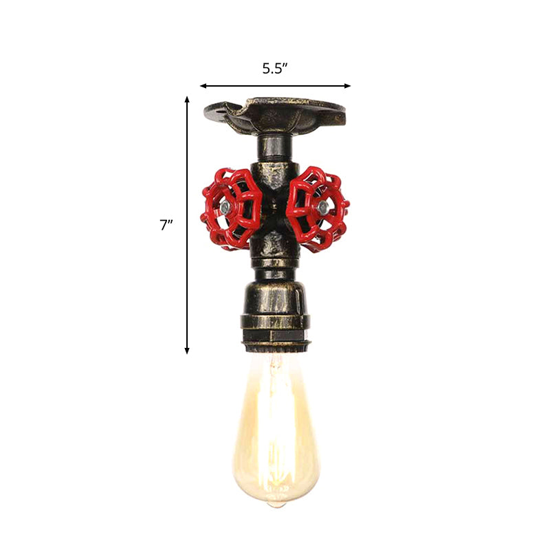 1 Light Exposed Bulb Semi Flush Mount Factory Antique Bronze/Aged Silver/Antique Brass Metallic Ceiling Light with Water Valve Clearhalo 'Ceiling Lights' 'Close To Ceiling Lights' 'Close to ceiling' 'Semi-flushmount' Lighting' 1971706