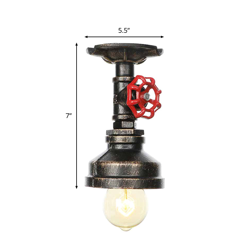 1 Light Exposed Bulb Semi Flush Mount Factory Antique Bronze/Aged Silver/Antique Brass Metallic Ceiling Light with Water Valve Clearhalo 'Ceiling Lights' 'Close To Ceiling Lights' 'Close to ceiling' 'Semi-flushmount' Lighting' 1971708