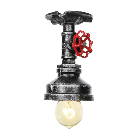 1 Light Exposed Bulb Semi Flush Mount Factory Antique Bronze/Aged Silver/Antique Brass Metallic Ceiling Light with Water Valve Aged Silver B Clearhalo 'Ceiling Lights' 'Close To Ceiling Lights' 'Close to ceiling' 'Semi-flushmount' Lighting' 1971709