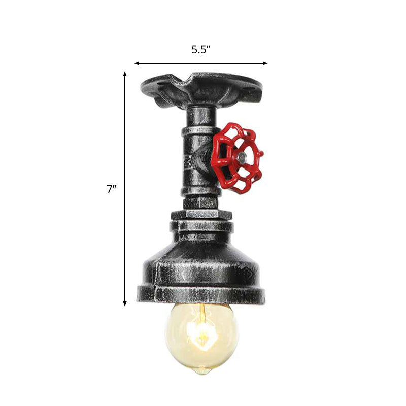 1 Light Exposed Bulb Semi Flush Mount Factory Antique Bronze/Aged Silver/Antique Brass Metallic Ceiling Light with Water Valve Clearhalo 'Ceiling Lights' 'Close To Ceiling Lights' 'Close to ceiling' 'Semi-flushmount' Lighting' 1971710