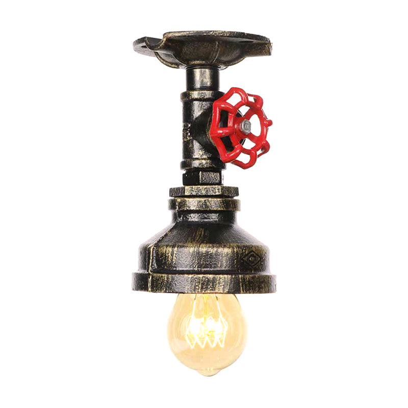 1 Light Exposed Bulb Semi Flush Mount Factory Antique Bronze/Aged Silver/Antique Brass Metallic Ceiling Light with Water Valve Antique Bronze B Clearhalo 'Ceiling Lights' 'Close To Ceiling Lights' 'Close to ceiling' 'Semi-flushmount' Lighting' 1971711