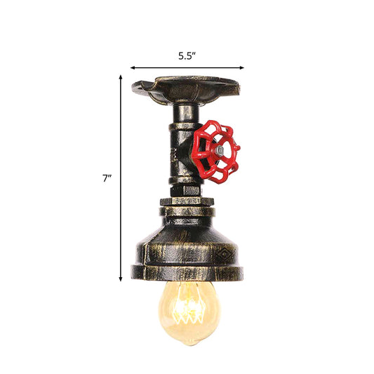 1 Light Exposed Bulb Semi Flush Mount Factory Antique Bronze/Aged Silver/Antique Brass Metallic Ceiling Light with Water Valve Clearhalo 'Ceiling Lights' 'Close To Ceiling Lights' 'Close to ceiling' 'Semi-flushmount' Lighting' 1971712