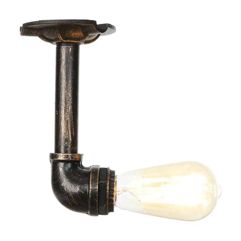 1 Light Metallic Semi Flush Vintage Aged Brass/Aged Silver/Antique Bronze Angle Pipe Indoor Ceiling Mount Light Fixture Antique Brass A Clearhalo 'Ceiling Lights' 'Close To Ceiling Lights' 'Close to ceiling' 'Semi-flushmount' Lighting' 1971731