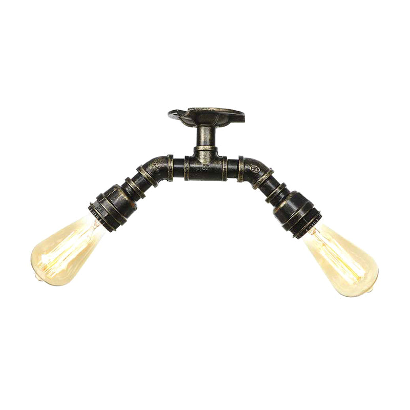 Bare Bulb Indoor Semi Flush Mount Retro Metallic 2 Lights Antique Silver/Aged Brass/Antique Bronze Close to Ceiling Lamp Antique Bronze B Clearhalo 'Ceiling Lights' 'Close To Ceiling Lights' 'Close to ceiling' 'Semi-flushmount' Lighting' 1971794