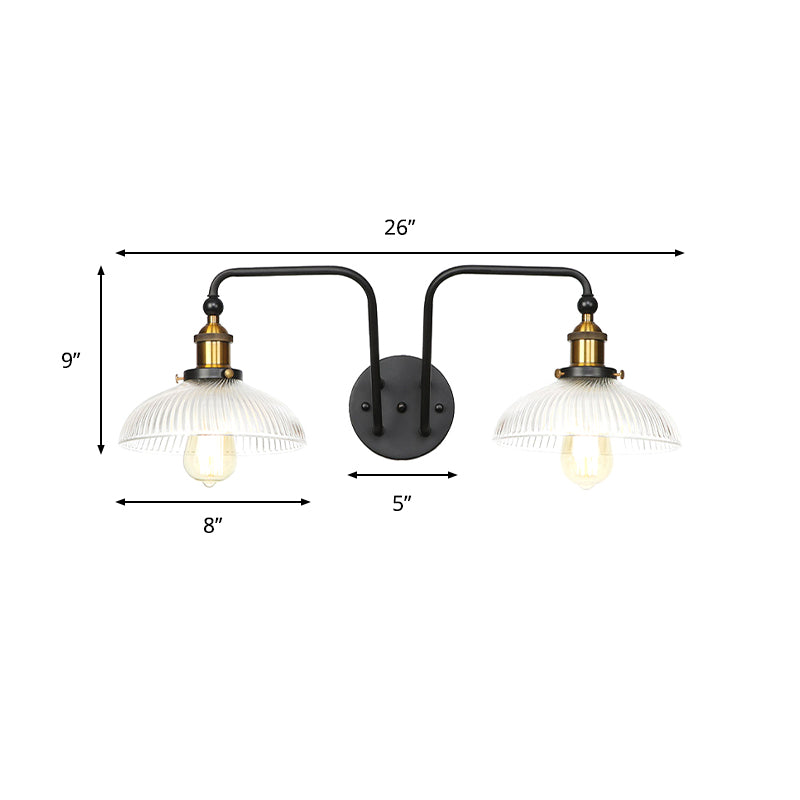 Black Globe/Bowl Sconce Lamp Industrial Style Clear Glass 2 Lights Dining Room Wall Lighting Clearhalo 'Cast Iron' 'Glass' 'Industrial wall lights' 'Industrial' 'Middle century wall lights' 'Modern' 'Tiffany' 'Traditional wall lights' 'Wall Lamps & Sconces' 'Wall Lights' Lighting' 1971821