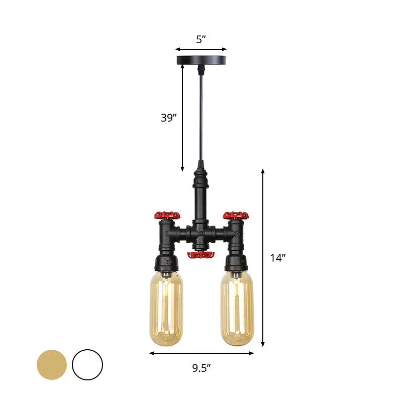 Black 2 Lights Ceiling Chandelier Steampunk Clear/Amber Glass Capsule Shaped Hanging Pendant Light Clearhalo 'Ceiling Lights' 'Chandeliers' 'Clear' 'Glass shade' 'Glass' 'Industrial Chandeliers' 'Industrial' 'Middle Century Chandeliers' 'Modern' 'Tiffany' 'Traditional Chandeliers' Lighting' 1971931