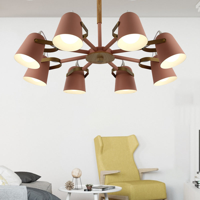 Metal Bucket Shade Chandelier Living Room Eight Lights Kids Hanging Light Pink Clearhalo 'Ceiling Lights' 'Chandeliers' Lighting' options 197196_427be28a-341f-4ae2-8ee8-341f9d49fe63