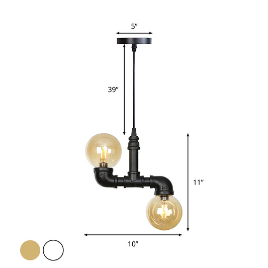 2 Lights Hanging Light Kit Industrial Restaurant LED Pendant Chandelier with Global Amber/Clear Glass Shade Clearhalo 'Ceiling Lights' 'Chandeliers' 'Clear' 'Close To Ceiling Lights' 'Glass shade' 'Glass' 'Industrial Chandeliers' 'Industrial' 'Middle Century Chandeliers' 'Modern' 'Tiffany' 'Traditional Chandeliers' Lighting' 1971980