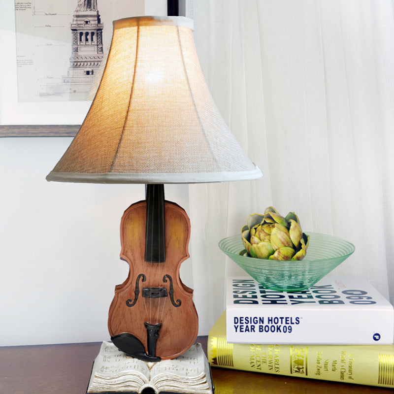 Living Room Flared Shade Desk Light with Violin Base Resin 1 Head Kids Beige Reading Light Beige Clearhalo 'Lamps' 'Table Lamps' Lighting' 197205