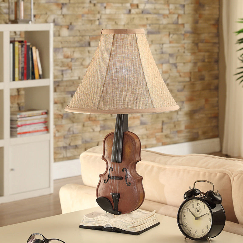 Living Room Flared Shade Desk Light with Violin Base Resin 1 Head Kids Beige Reading Light Clearhalo 'Lamps' 'Table Lamps' Lighting' 197206