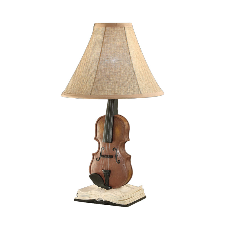 Living Room Flared Shade Desk Light with Violin Base Resin 1 Head Kids Beige Reading Light Clearhalo 'Lamps' 'Table Lamps' Lighting' 197207