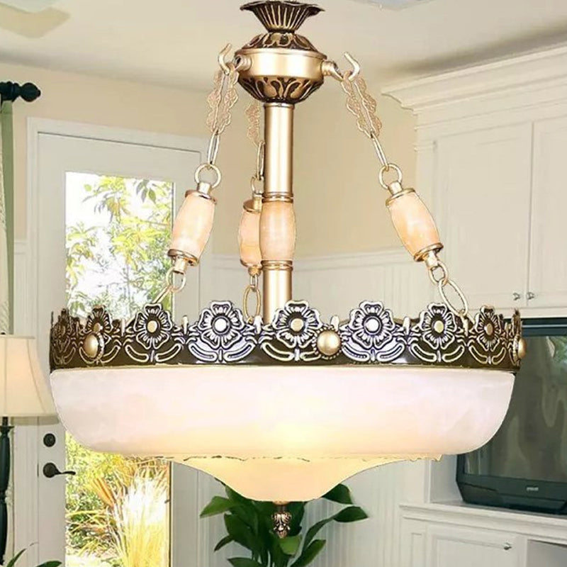 12"/16" W Basket Shaped White Glass Pendant Classic Living Room LED Hanging Ceiling Light in Brass White B Clearhalo 'Ceiling Lights' 'Chandeliers' Lighting' options 1972079_cff56f96-901f-49ee-a80d-28fad5f259ba