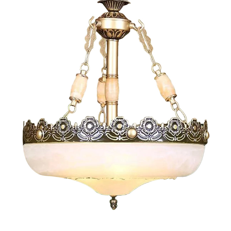 12"/16" W Basket Shaped White Glass Pendant Classic Living Room LED Hanging Ceiling Light in Brass Clearhalo 'Ceiling Lights' 'Chandeliers' Lighting' options 1972080