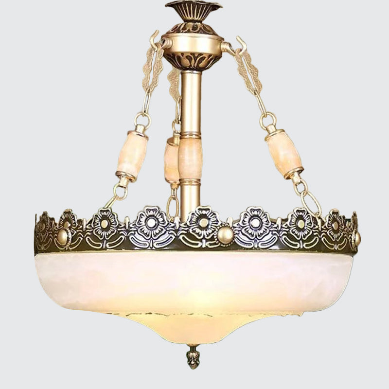 12"/16" W Basket Shaped White Glass Pendant Classic Living Room LED Hanging Ceiling Light in Brass Clearhalo 'Ceiling Lights' 'Chandeliers' Lighting' options 1972081