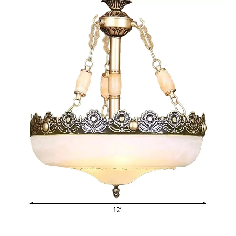 12"/16" W Basket Shaped White Glass Pendant Classic Living Room LED Hanging Ceiling Light in Brass Clearhalo 'Ceiling Lights' 'Chandeliers' Lighting' options 1972082