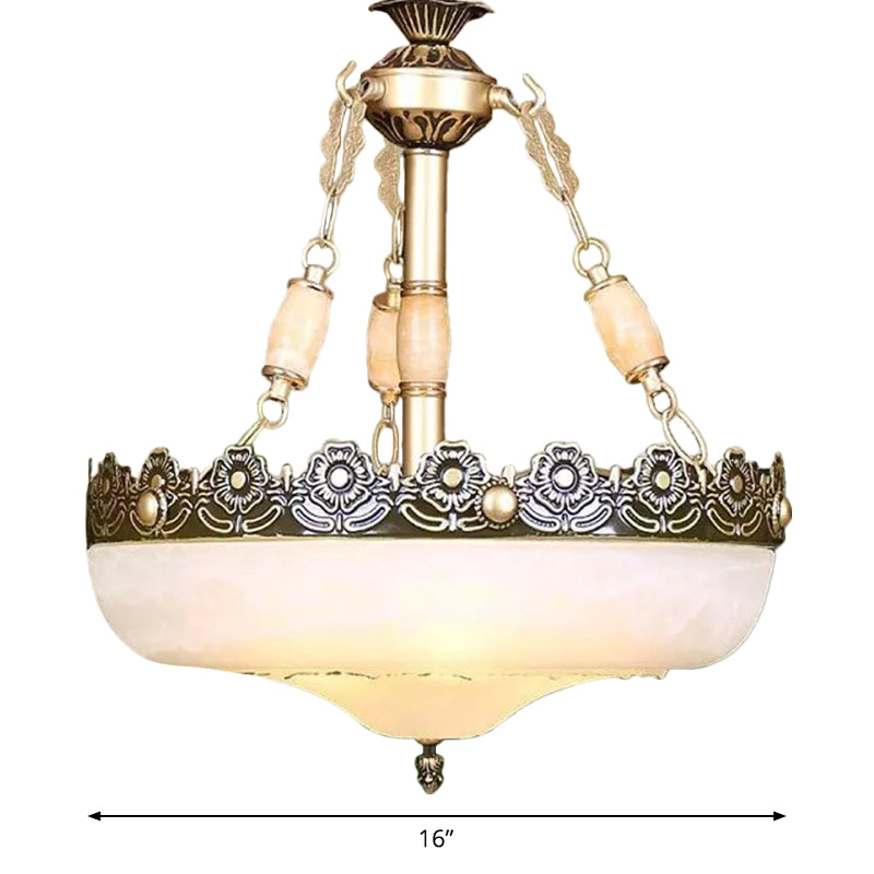 12"/16" W Basket Shaped White Glass Pendant Classic Living Room LED Hanging Ceiling Light in Brass Clearhalo 'Ceiling Lights' 'Chandeliers' Lighting' options 1972083