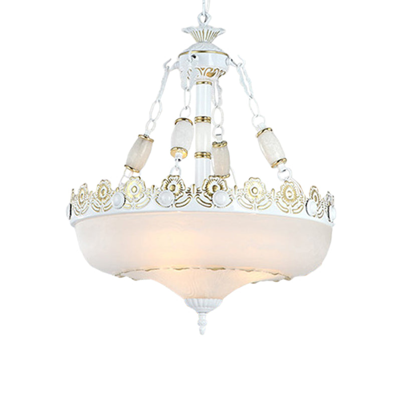 12"/16" W Basket Shaped White Glass Pendant Classic Living Room LED Hanging Ceiling Light in Brass Clearhalo 'Ceiling Lights' 'Chandeliers' Lighting' options 1972085