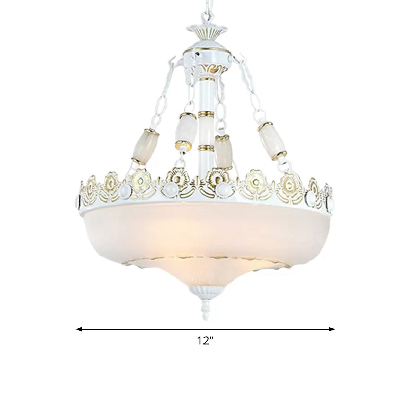 12"/16" W Basket Shaped White Glass Pendant Classic Living Room LED Hanging Ceiling Light in Brass Clearhalo 'Ceiling Lights' 'Chandeliers' Lighting' options 1972087