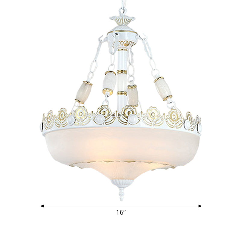 12"/16" W Basket Shaped White Glass Pendant Classic Living Room LED Hanging Ceiling Light in Brass Clearhalo 'Ceiling Lights' 'Chandeliers' Lighting' options 1972088