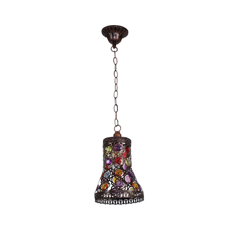 Turkish Flared/Lantern/Tapered Hanging Light 1-Light Stained Glass Pendulum Light in Black for Dining Room Clearhalo 'Ceiling Lights' 'Pendant Lights' 'Pendants' Lighting' 1972103