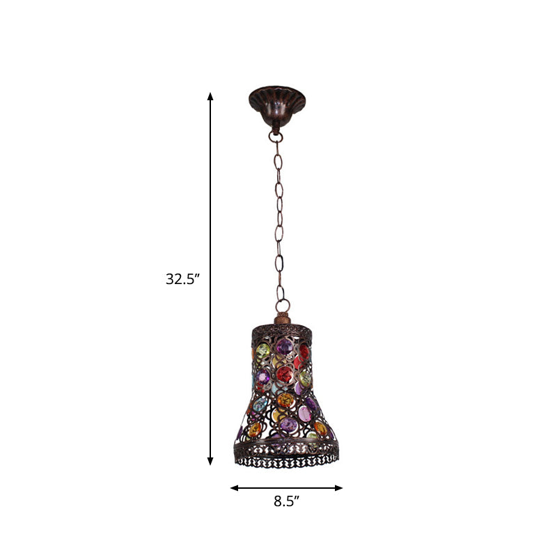 Turkish Flared/Lantern/Tapered Hanging Light 1-Light Stained Glass Pendulum Light in Black for Dining Room Clearhalo 'Ceiling Lights' 'Pendant Lights' 'Pendants' Lighting' 1972104