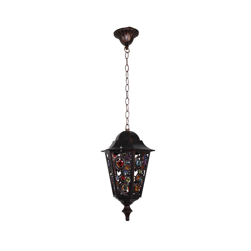 Turkish Flared/Lantern/Tapered Hanging Light 1-Light Stained Glass Pendulum Light in Black for Dining Room Clearhalo 'Ceiling Lights' 'Pendant Lights' 'Pendants' Lighting' 1972109