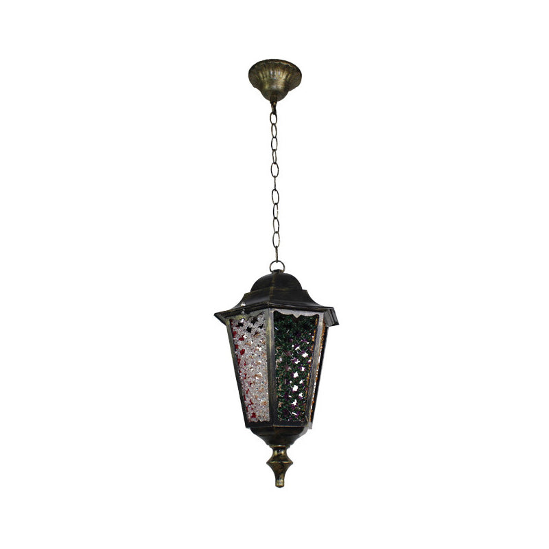 Turkish Flared/Lantern/Tapered Hanging Light 1-Light Stained Glass Pendulum Light in Black for Dining Room Clearhalo 'Ceiling Lights' 'Pendant Lights' 'Pendants' Lighting' 1972111