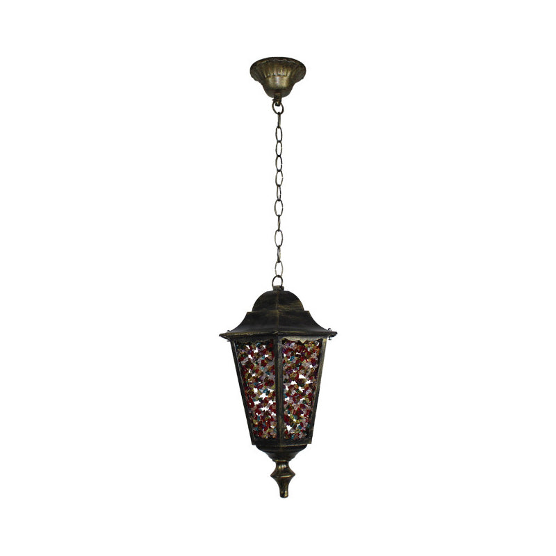 Turkish Flared/Lantern/Tapered Hanging Light 1-Light Stained Glass Pendulum Light in Black for Dining Room Clearhalo 'Ceiling Lights' 'Pendant Lights' 'Pendants' Lighting' 1972114