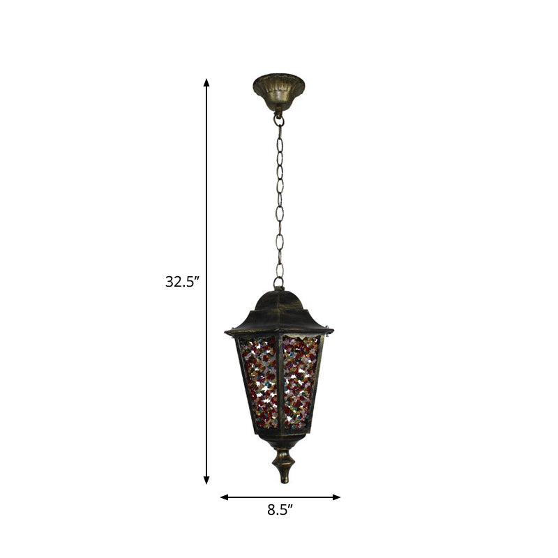 Turkish Flared/Lantern/Tapered Hanging Light 1-Light Stained Glass Pendulum Light in Black for Dining Room Clearhalo 'Ceiling Lights' 'Pendant Lights' 'Pendants' Lighting' 1972115