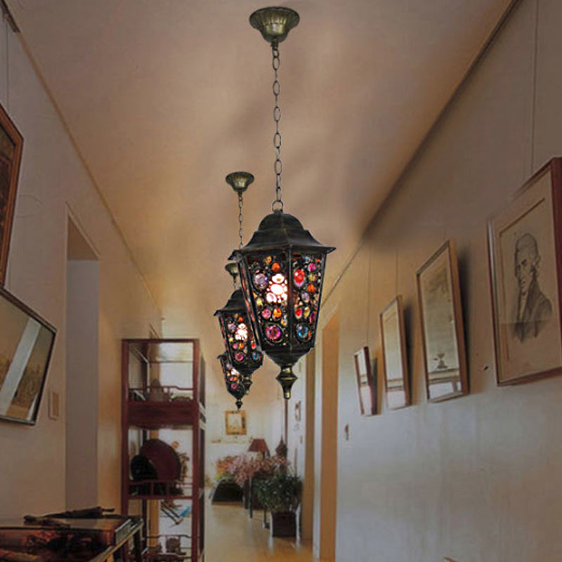 Turkish Flared/Lantern/Tapered Hanging Light 1-Light Stained Glass Pendulum Light in Black for Dining Room Clearhalo 'Ceiling Lights' 'Pendant Lights' 'Pendants' Lighting' 1972116