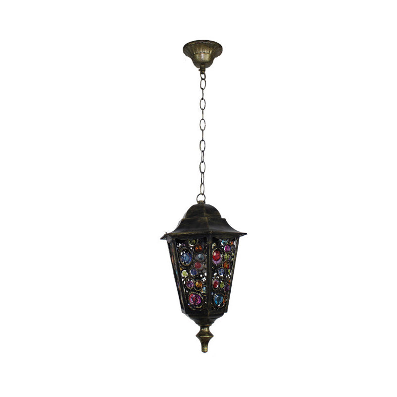 Turkish Flared/Lantern/Tapered Hanging Light 1-Light Stained Glass Pendulum Light in Black for Dining Room Clearhalo 'Ceiling Lights' 'Pendant Lights' 'Pendants' Lighting' 1972117