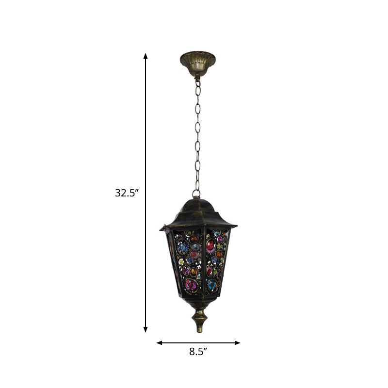 Turkish Flared/Lantern/Tapered Hanging Light 1-Light Stained Glass Pendulum Light in Black for Dining Room Clearhalo 'Ceiling Lights' 'Pendant Lights' 'Pendants' Lighting' 1972118