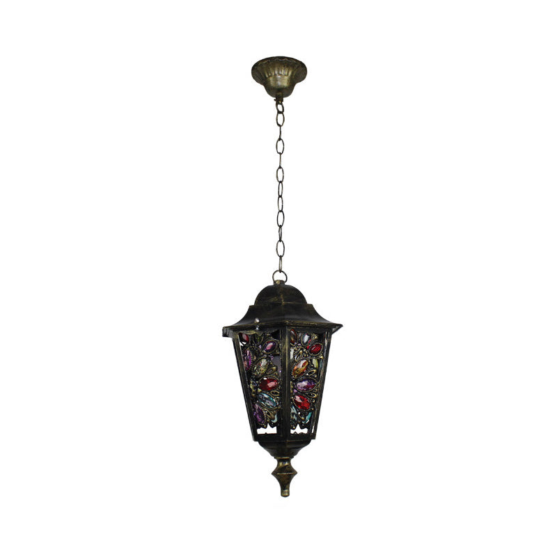 Turkish Flared/Lantern/Tapered Hanging Light 1-Light Stained Glass Pendulum Light in Black for Dining Room Clearhalo 'Ceiling Lights' 'Pendant Lights' 'Pendants' Lighting' 1972120