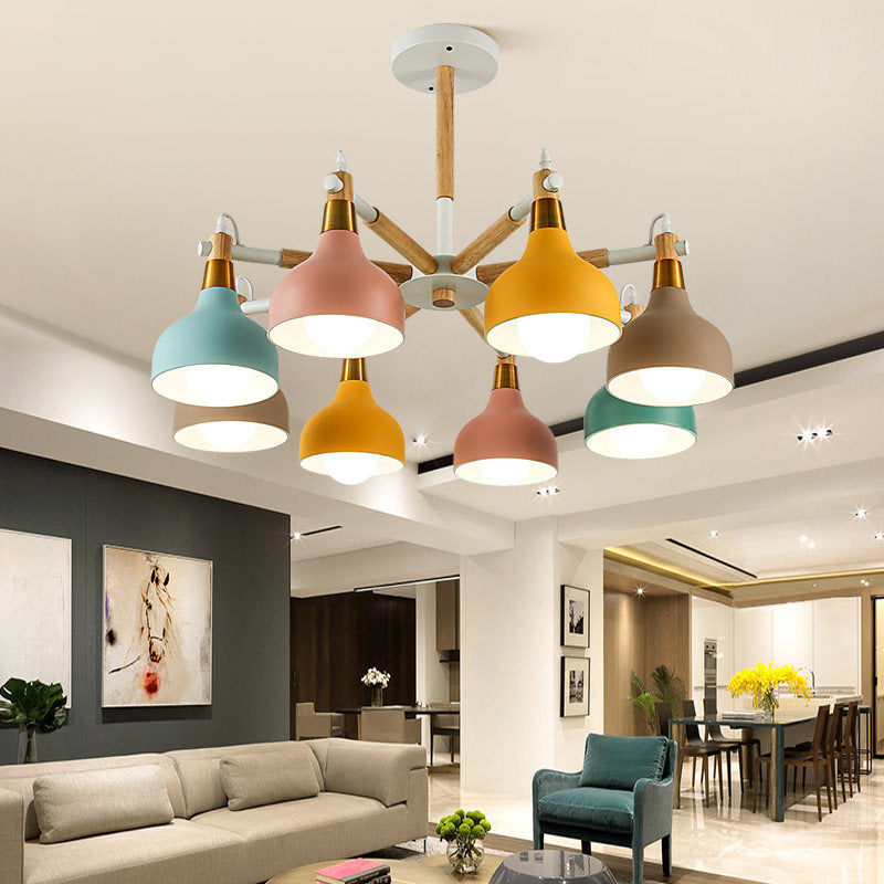 Torch Shaped Nursing Room Chandelier Metal 8-Bulb Macaron Style Pendant Light Brown-Green-Yellow Clearhalo 'Ceiling Lights' 'Chandeliers' Lighting' options 197212_44f92f51-cb5c-4322-b02e-05abd4e5619f